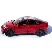 Машинка метал Tesla model Y електрокар червона Тесла 1:24 відкр двері баг капот звук світло 19*6,5*8,5см (EL 70333), фото 4