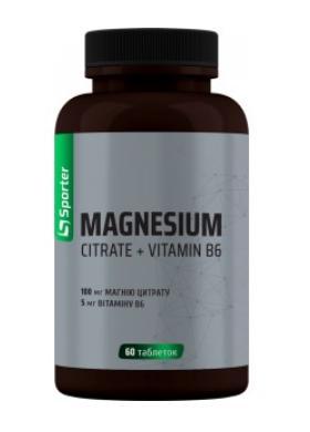 Харчова добавка SPORTER MAGNESIUM CITRATE + B6 60 таблеток, фото 1