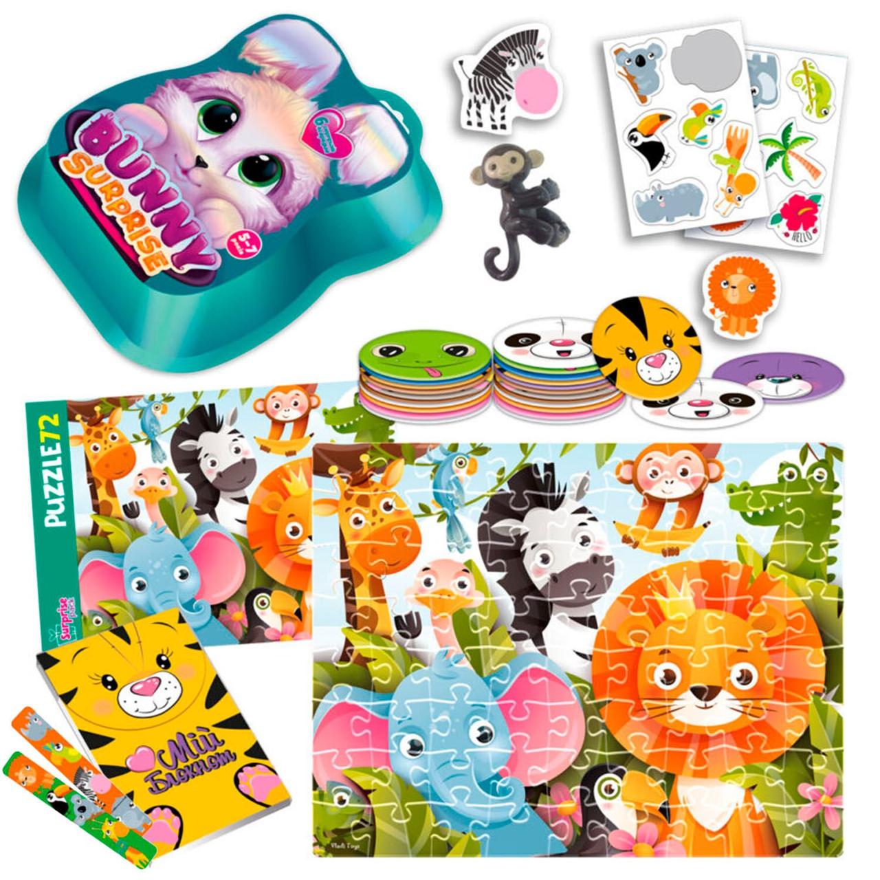 Набір для творчості дитячий - "Bunny surprise" смарагдовий, пазли, 50 карток, наліпки VT 8080-15