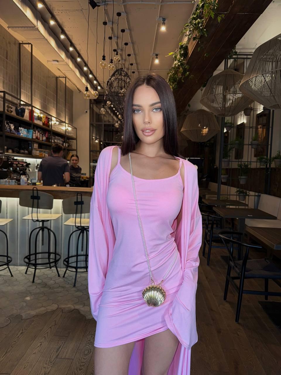 Жіночий комплект кардиган+сукня з віскози, в кольорі барбі 42-46