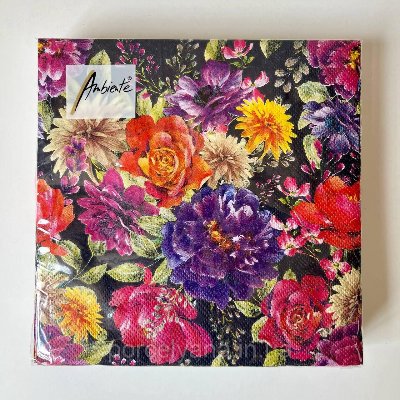 Серветки 33х33 см 20 шт Ambiente Anne black, фото 1