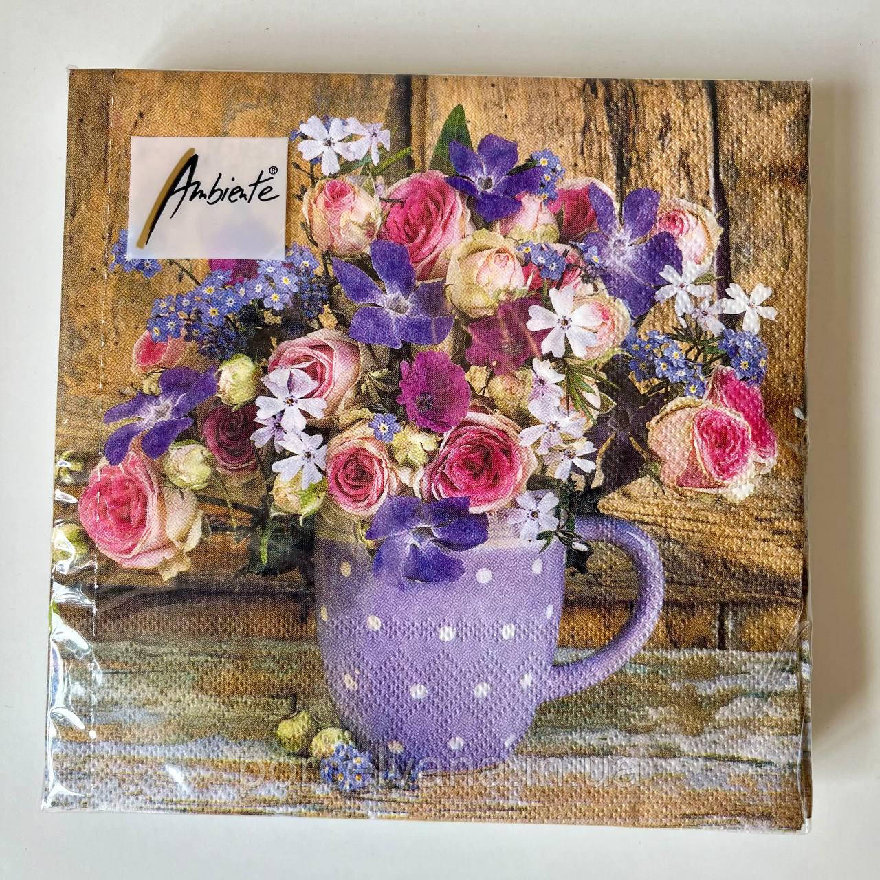 Серветки 33х33 см 20 шт Ambiente Mug with flowers, фото 1