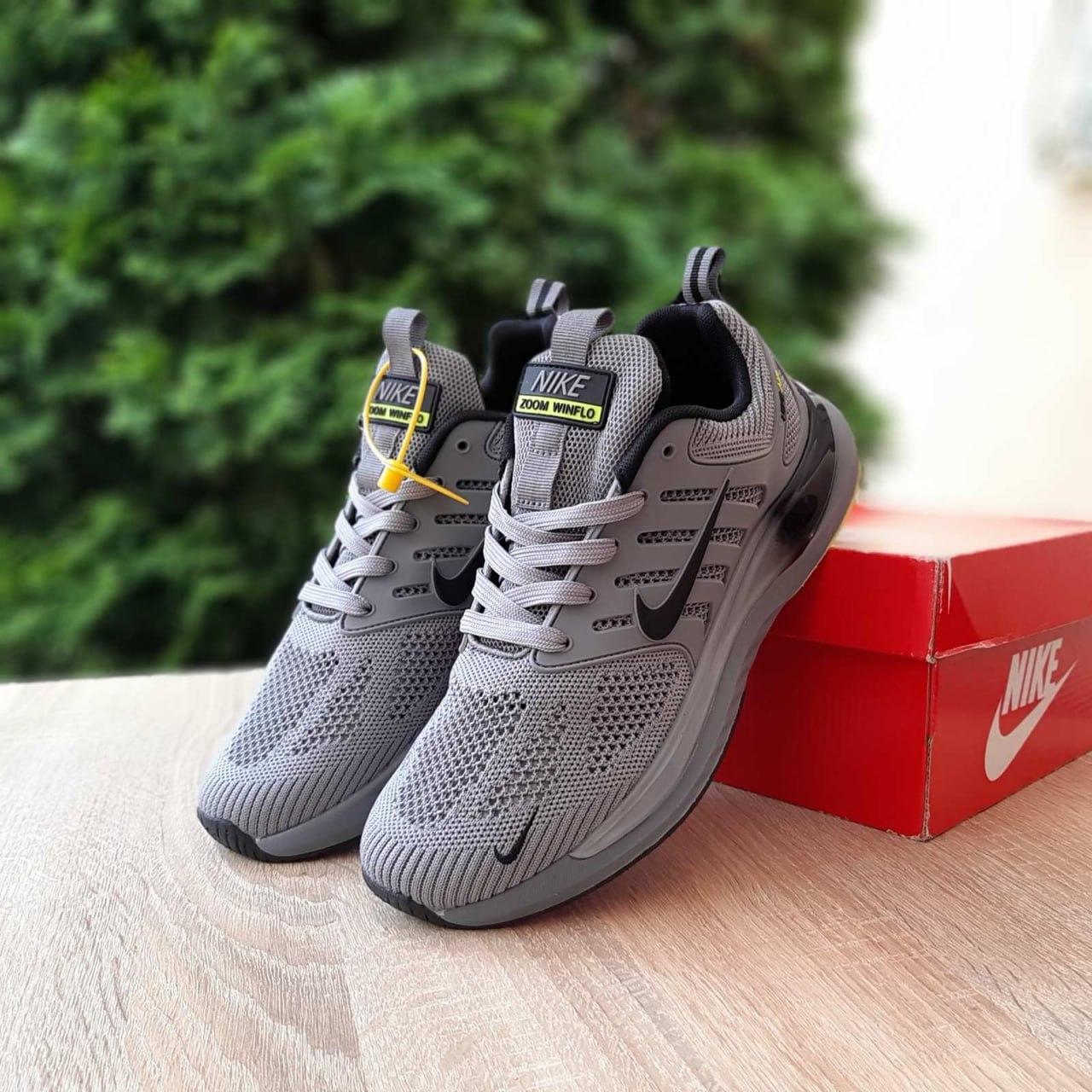 Сірі демісезонні текстильні чоловічі кросівкиNike Zoom Winflo сірі з салатовим, фото 1