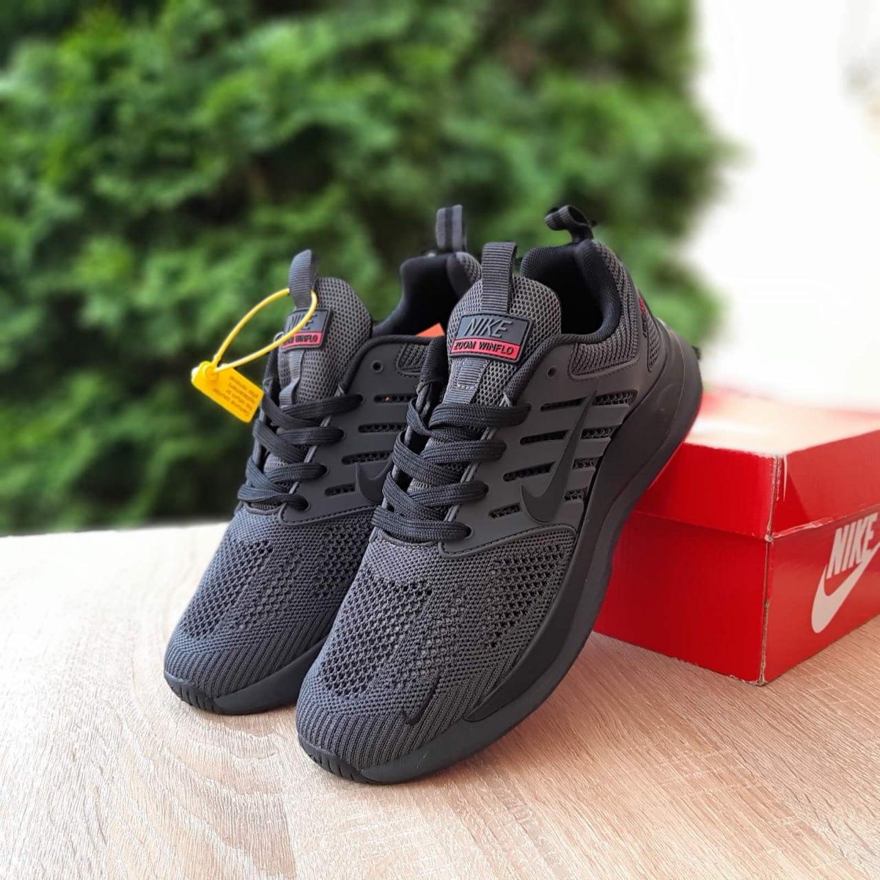 Чорні демісезонні текстильні чоловічі кросівки Nike Zoom Winflo темно сірі з червоним, фото 1