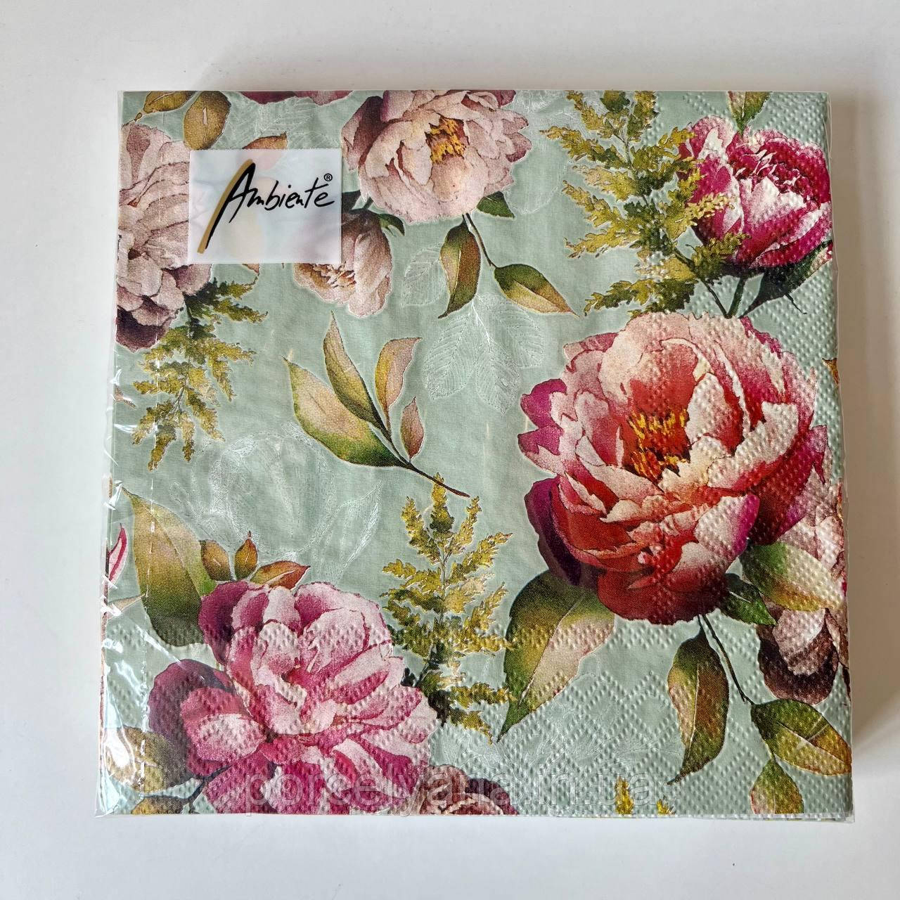 Серветки 33х33 см 20 шт Ambiente Peonies composition, фото 1