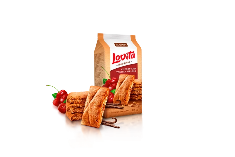 Печиво Roshen Lovita Cake з вишнево-ванільною начинкою 168г