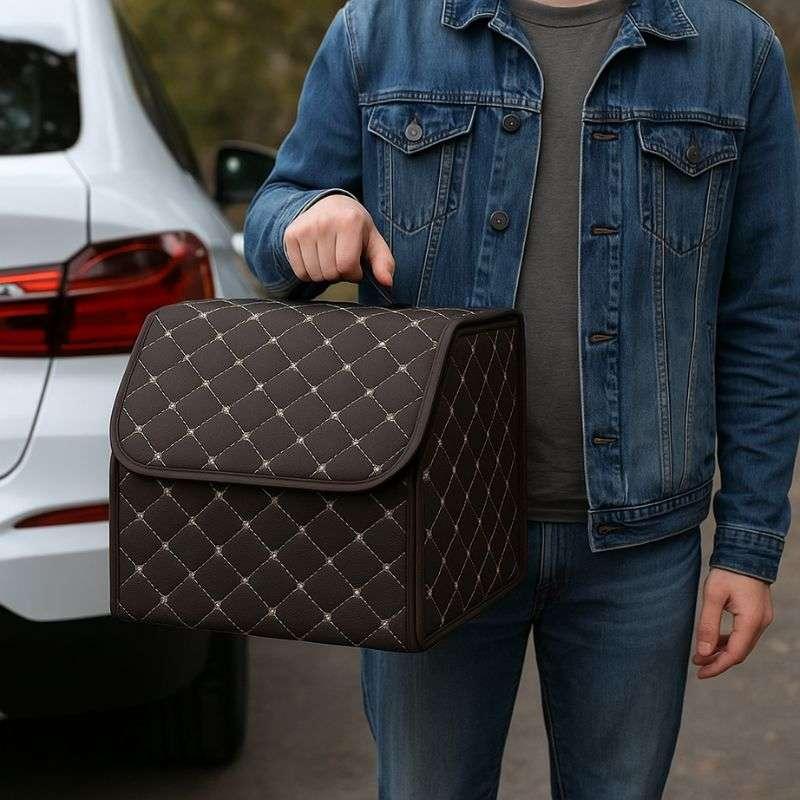 Органайзер у багажник авто для дрібниць коричневий штучна шкіра 1 відділення на липучці (58183/brown beige)