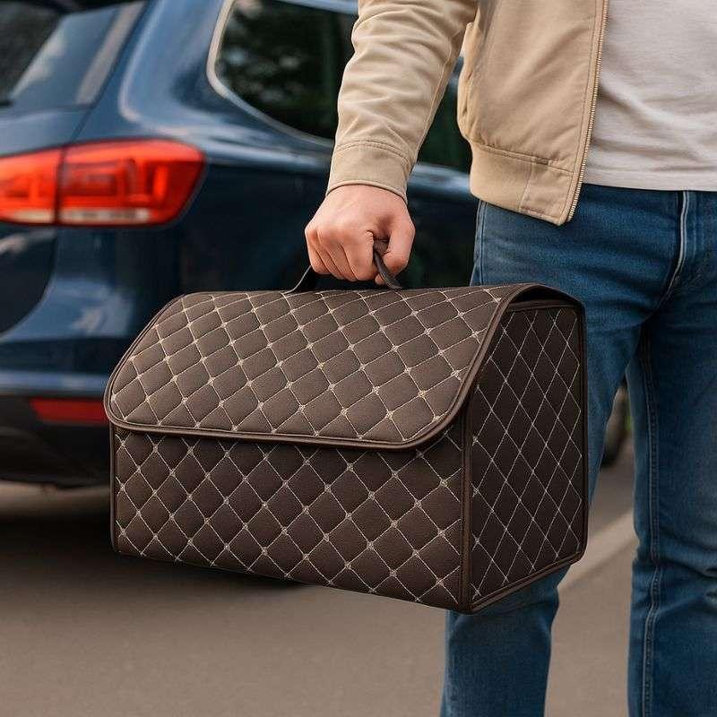 Органайзер в багажник авто коричневий штучна шкіра 2 відділення на липучці 54Х30Х30см (44650/brown beige), фото 1