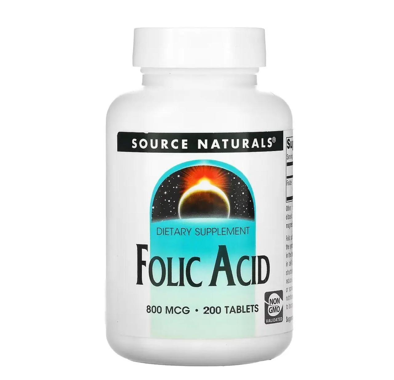 Фолієва кислота Source Naturals Folic Acid, 800 мкг, 200 таблеток, фото 1