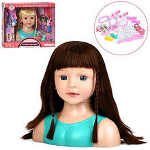 Лялька голова для зачісок YM25-2B-С гребінець,бігуді,резинки,2 види,в кор-ці 34-28-14см