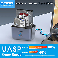 Док станція GODO GDPD10T для HDD SSD 2.5" 3.5" SATA III USB3.0 з функцією клонування, фото 2