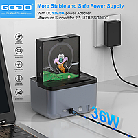 Док станція GODO GDPD10T для HDD SSD 2.5" 3.5" SATA III USB3.0 з функцією клонування, фото 4