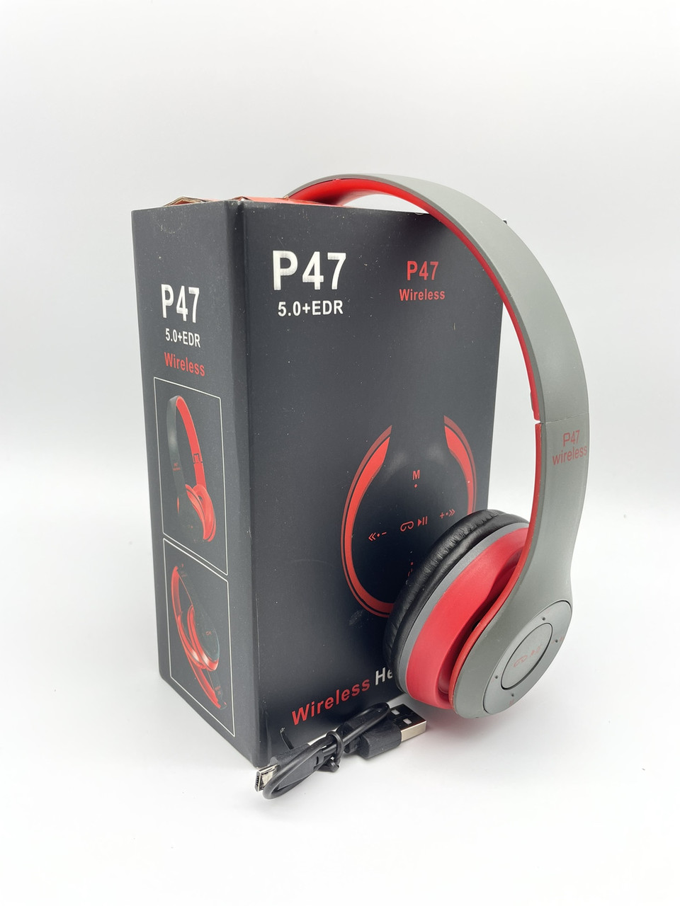 Навушники Bluetooth P47 бездротові з мікрофоном FM приймачем MP3 плеєром сірі з червоним BF