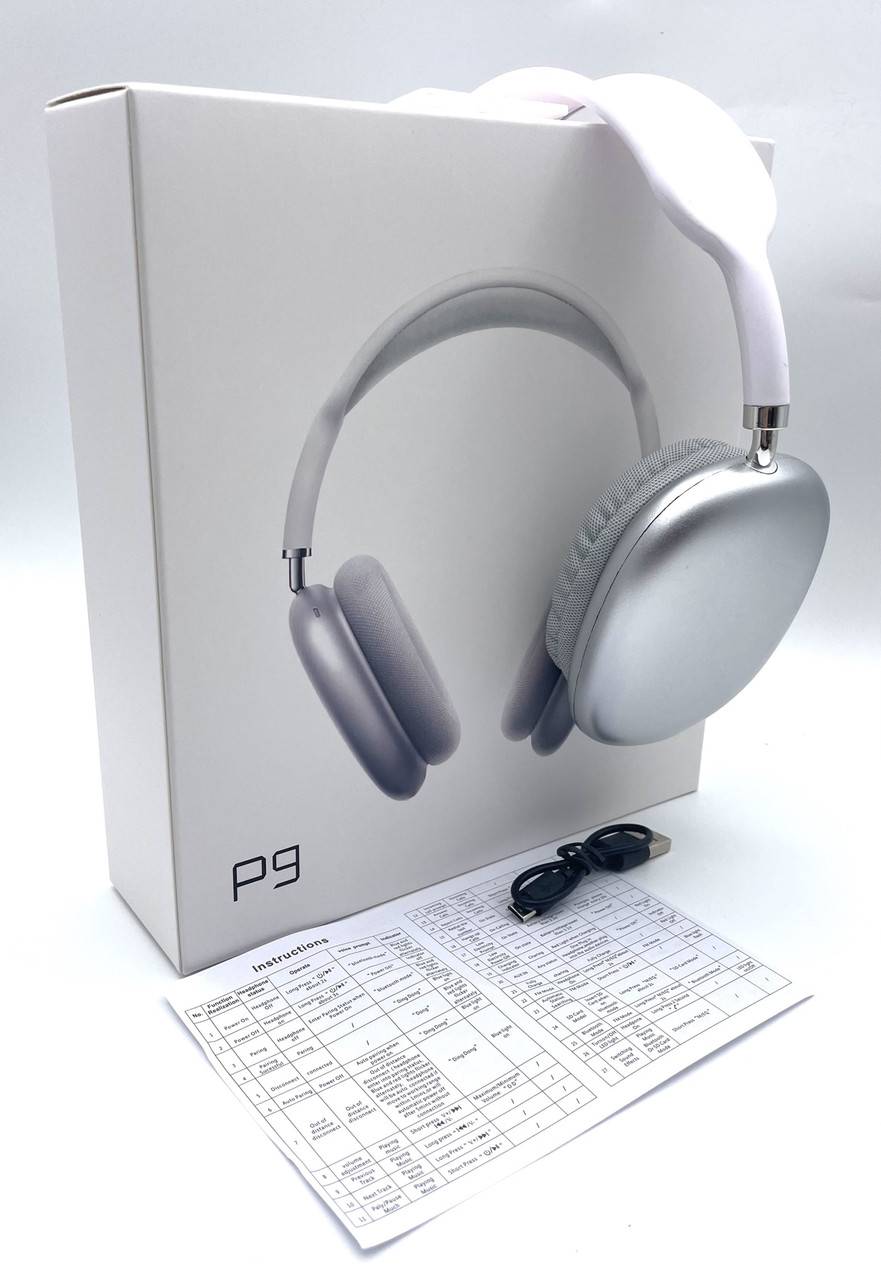Навушники Bluetooth Macaron P9 бездротові стерео з MP3 AUX сріблясті BF