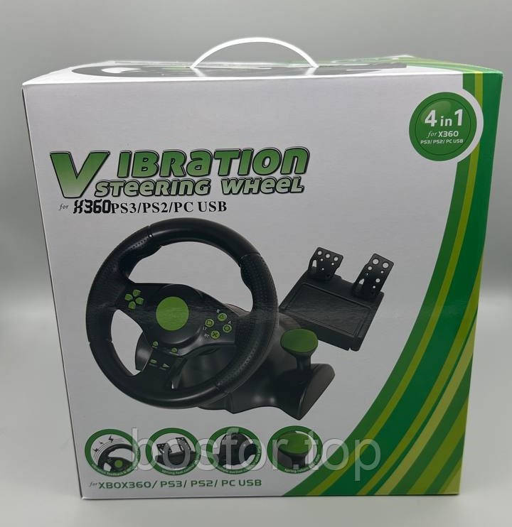 Ігровий кермо з педалями та коробкою передач 4в1 для Xbox 360 PS2 PS3 PC чорний BF
