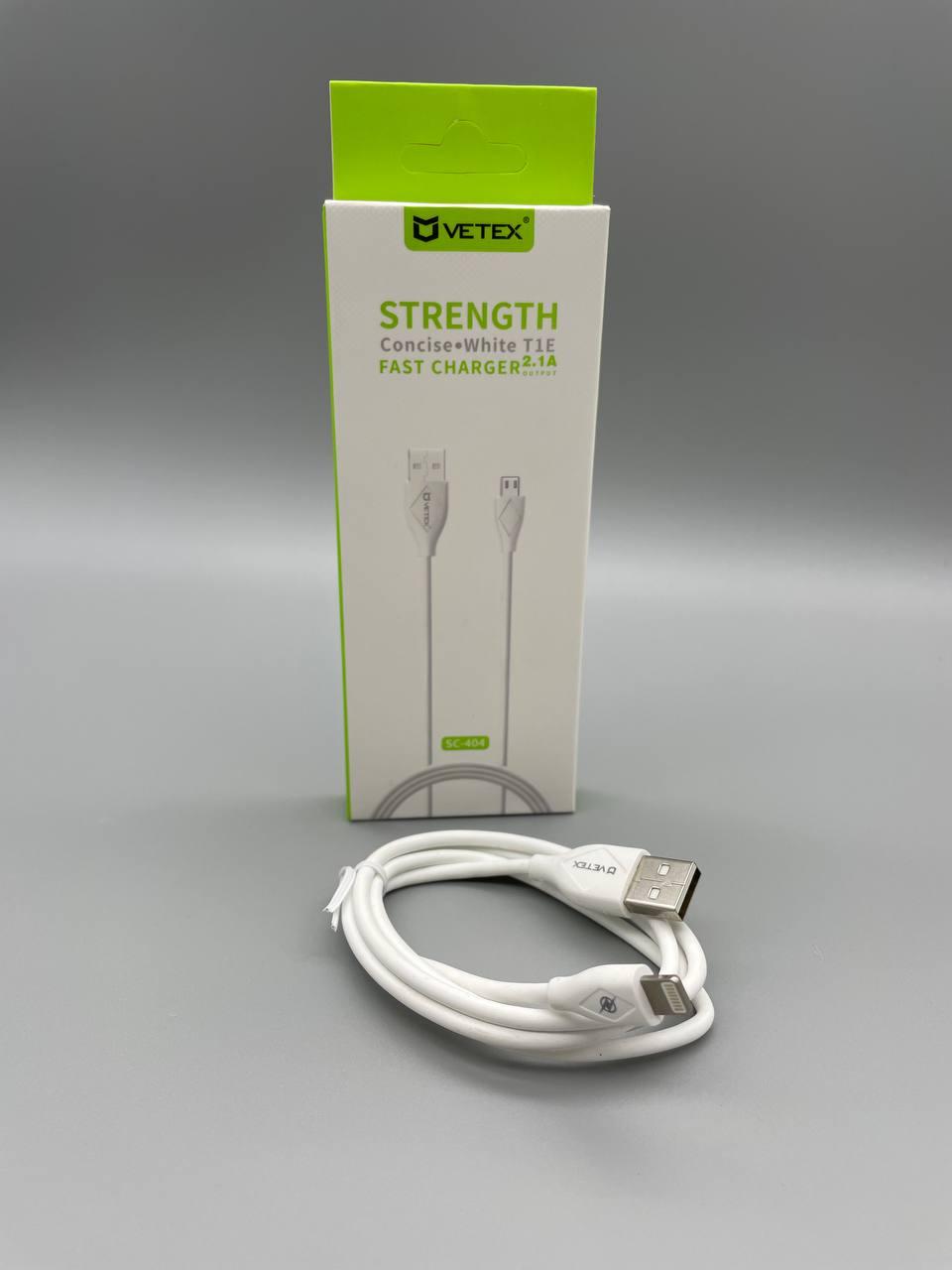 Кабель для iPhone 5 5s 5c SE 1м Vetex 2.1A USB зарядка і передача даних білий ПВХ BF