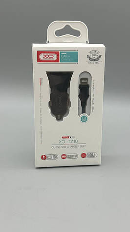 АЗУ XO TZ10 12W 2USB зарядний пристрій з кабелем Lightning для iPhone iPad чорний BF, фото 1