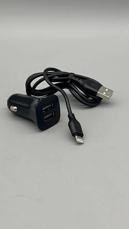 АЗУ XO TZ10 12W 2USB зарядний пристрій з кабелем Lightning для iPhone iPad чорний BF, фото 3
