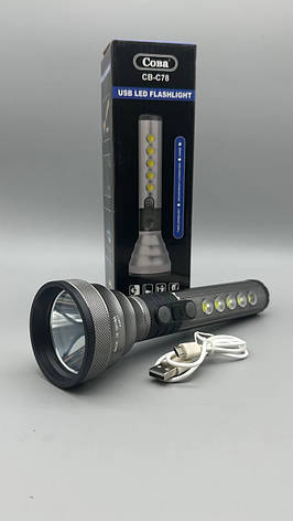 Ручний ліхтар LED COBA C78 з боковим підсвічуванням USB зарядка для кемпінгу та туризму BF, фото 1