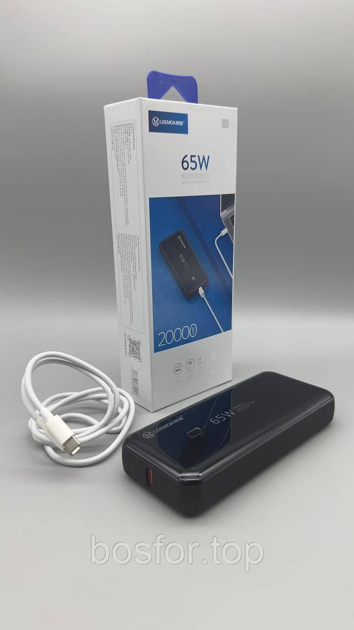 Павербанк Leemoa S6 20000mAh 65W Швидка зарядка Power Delivery 3 порти Type-C USB-A Чорний BF
