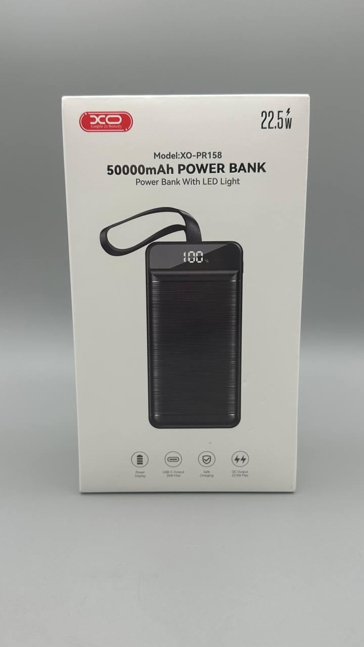 Павербанк XO PR158 50000mAh 3 USB Type-C QC PD20W QC22.5W з підсвіткою чорний-сірий BF