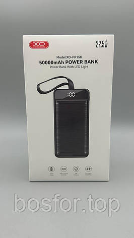 Павербанк XO PR158 50000mAh 3 USB Type-C QC PD20W QC22.5W з підсвіткою чорний-сірий BF, фото 1