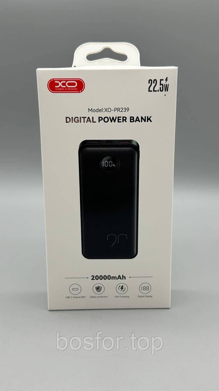 Павербанк XO PR239 20000mAh USB-C 20W USB-A 22.5W швидка зарядка LCD дисплей BF