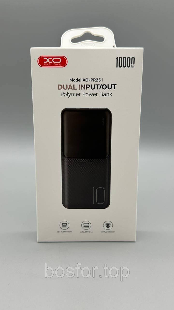 Портативний зарядний пристрій Power Bank XO PR251 10000mAh 2USB Type-C microUSB з захистом від перегріву BF