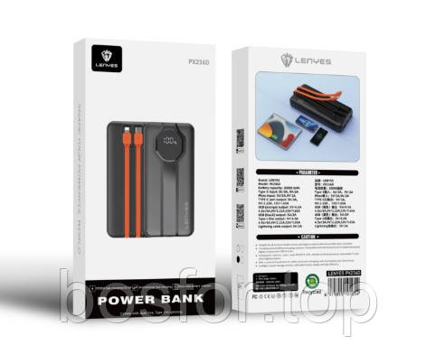 Павербанк LENYES PX236D 20000mAh зовнішній акумулятор з двома USB портами Type C та micro USB BF, фото 1