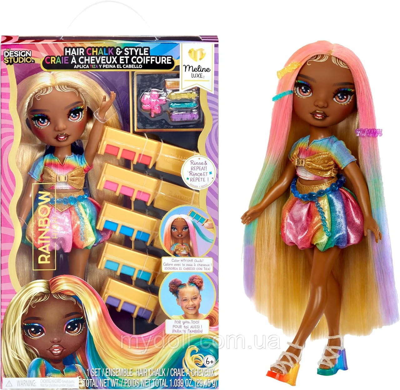 Лялька Рейнбоу Хай Мелін Люкс Rainbow High Meline Luxe MyDoll MGA Оригінал серії Hair Chalk & Style 526797
