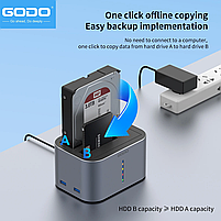 Док станція GODO GDPD07T-U для HDD SSD 2.5" 3.5" SATA III USB3.0 + 2 x USB з функцією клонування, фото 4