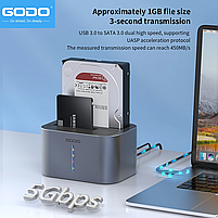 Док станція GODO GDPD07T-U для HDD SSD 2.5" 3.5" SATA III USB3.0 + 2 x USB з функцією клонування, фото 5