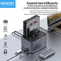 Док станція GODO GDPD07T-U для HDD SSD 2.5" 3.5" SATA III USB3.0 + 2 x USB з функцією клонування, фото 10