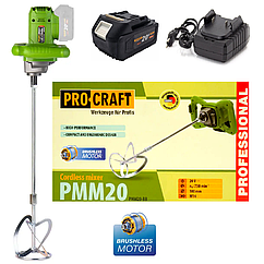 Акумуляторний будівельний міксер Procraft PMM20 (Акумулятор 20 В, 4 А/год і зарядний пристрій у комплекті)