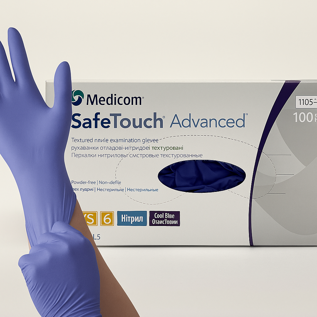 Рукавички нітрилові Medicom SafeTouch Advanced XS 6, фіолетові, неопудрені, текстуровані, 100 шт