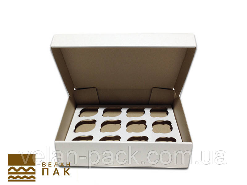 Коробка для капкейков 12 шт 320*238*80 белая - фото 1 - id-p322364424