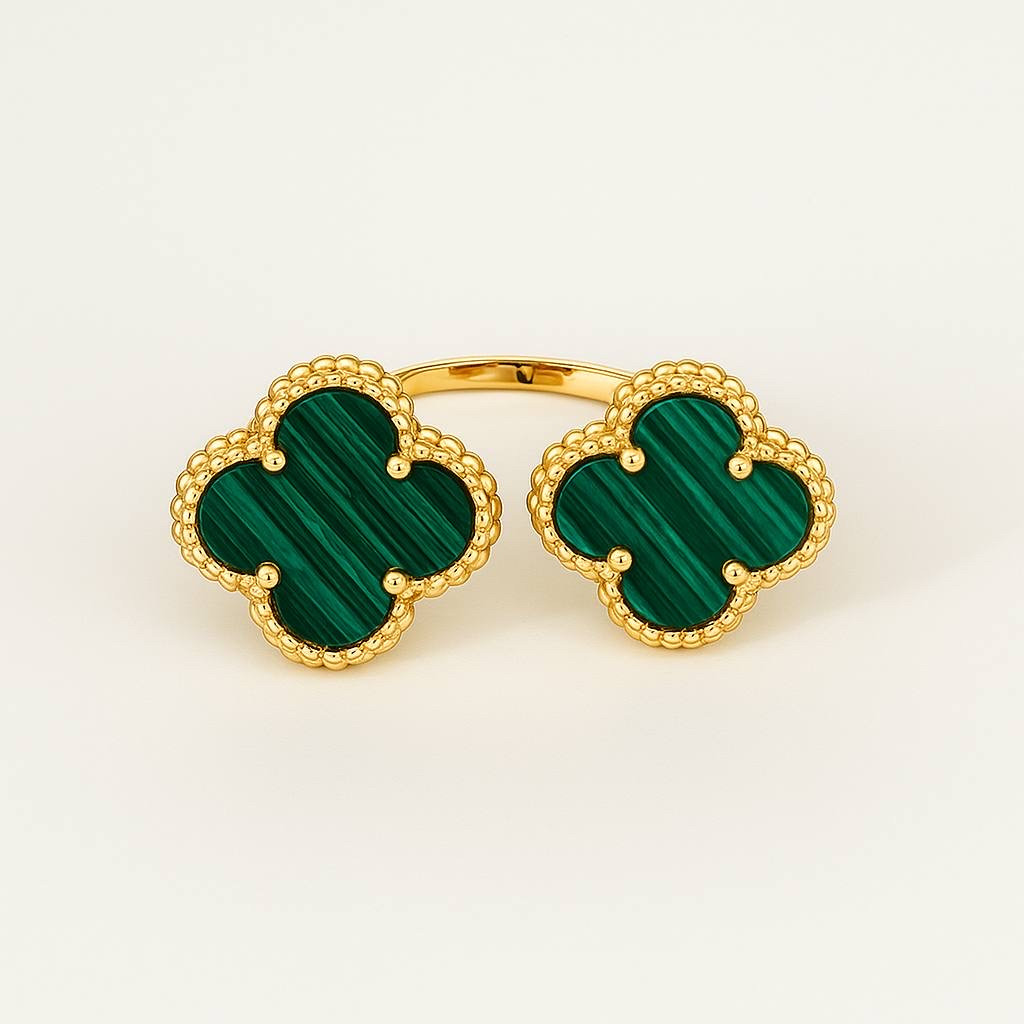 Кільце Van Cleef позолота 18 К/кільце конюшини подвійне зелене в золоті