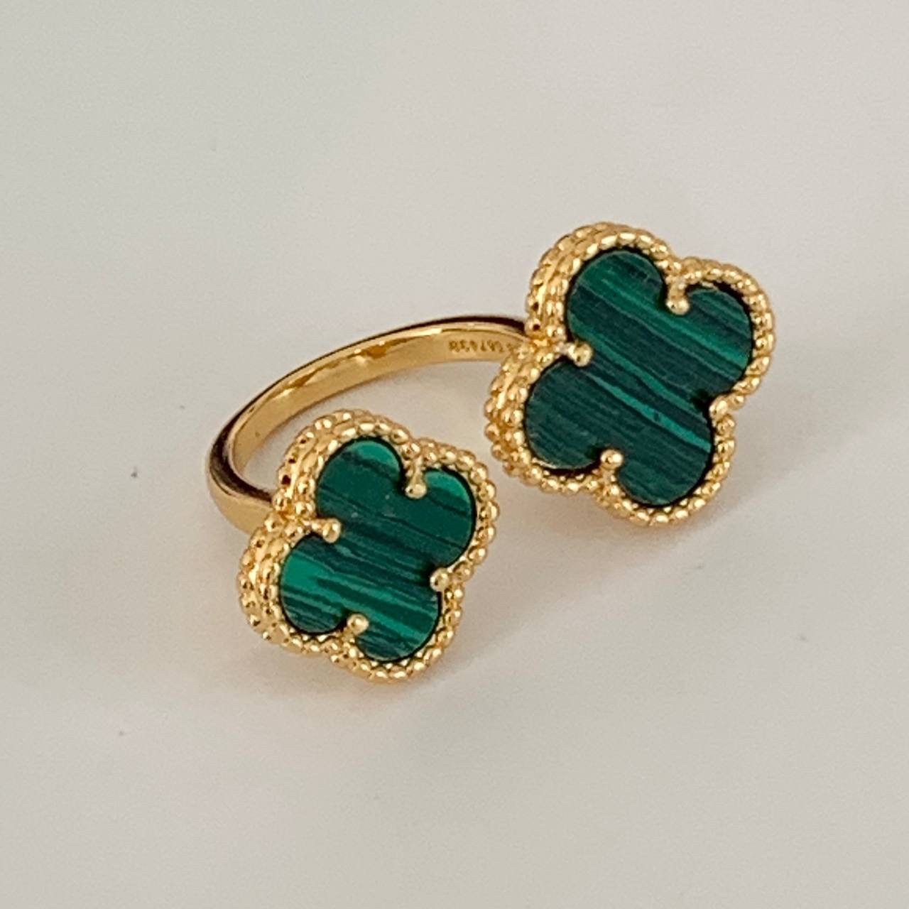 Кільце Van Cleef позолота 18 К/кільце конюшини подвійне зелене в золоті