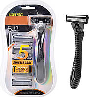 Бритва для чоловіків 5 лез ручна з нержавіючої сталі + 6 змінних касет для гоління
