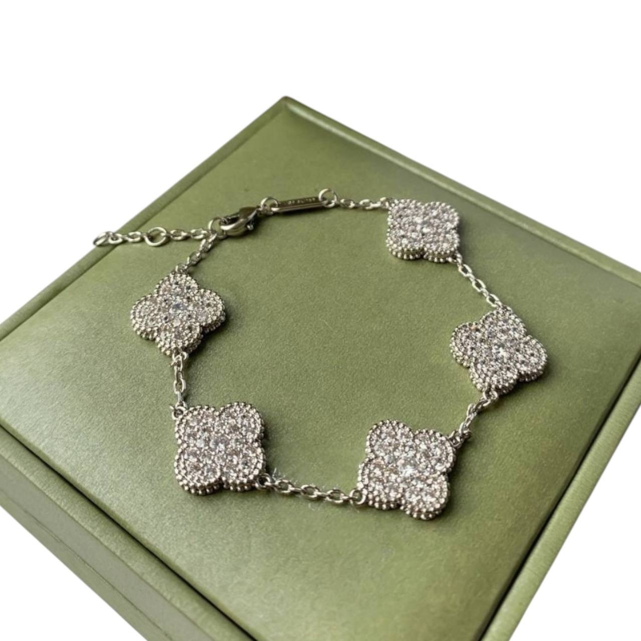 Браслет Van Cleef циркони посріблення/ браслет 5 конюшинів