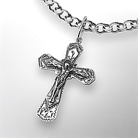 КОМПЛЕКТ: СРІБНИЙ ЛАНЦЮЖОК з ХРЕСТИКОМ, 925 проба, БІСМАРК, чорніння, 11.5 г + 2 г, 55 см