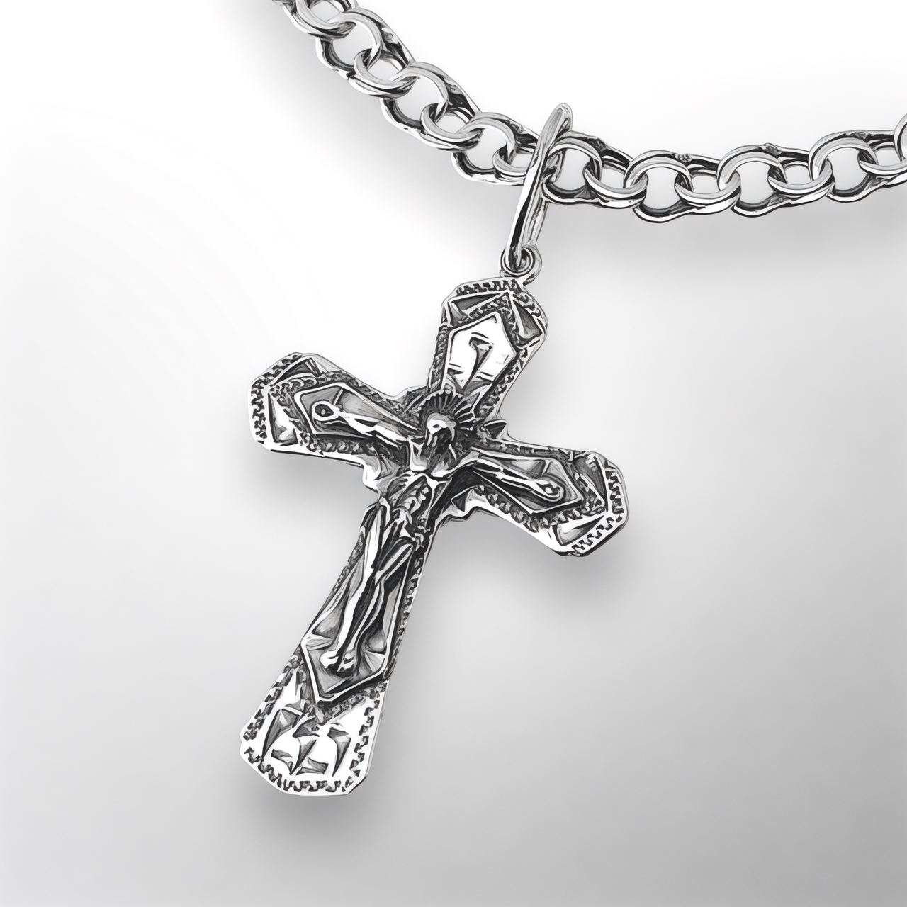 КОМПЛЕКТ: СРІБНИЙ ЛАНЦЮЖОК з ХРЕСТИКОМ, 925 проба, БІСМАРК, чорніння, 11.5 г + 2 г, 55 см, фото 1