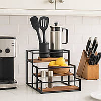 Полка для кухни ванной или бара деревянная на 3 ступени для бутылок,стойка настольная ступенчатая для сиропов