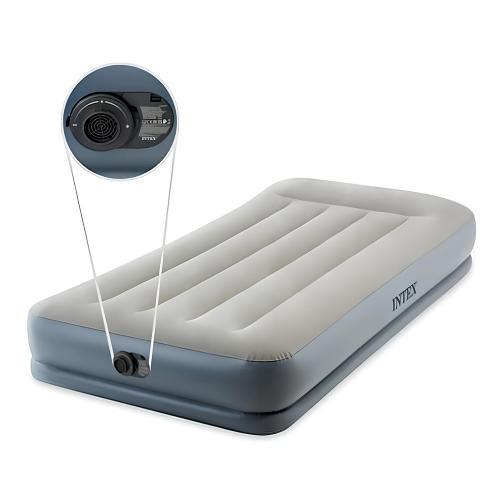 Велюр ліжко 99*191*30см, до 136кг, INTEX, підголовник, вбудований насос 220V, сіро-син, в кор. (3шт), фото 1