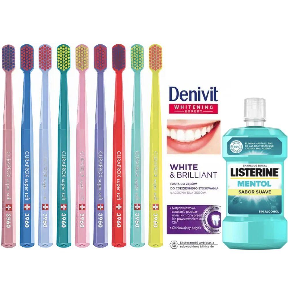 Зубна щітка Curaprox CS 3960 Super Soft + зубна паста Denivit White&Brilliant + ополіскувач LISTERINE mentol Sabor Suave 0% alc.