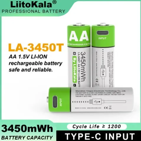 Акумуляторна Li-Ion USB-батарейка LiitoKala LA-3450 AA 1.5V Type C USB 2300mAh, фото 1
