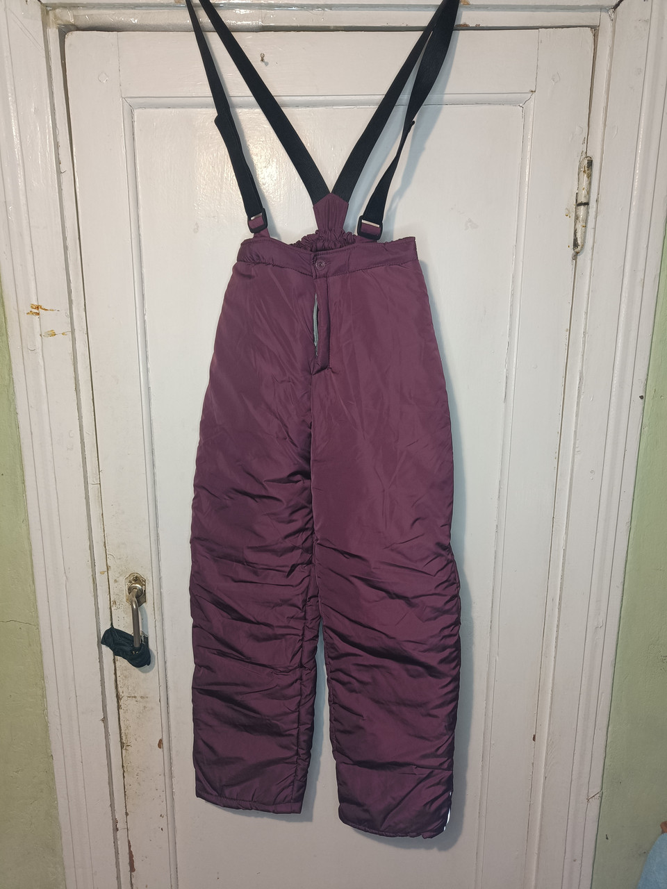 Дитячі зимові штани утеплені, 158-164 см, 13-14 років, напівкомбінезон бордовий, фото 1