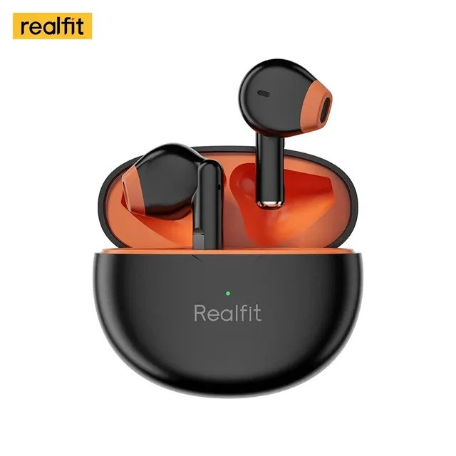 Безпровідні Bluetooth навушники RealFit F2 вкладиші, чорно-помаранчеві, 4 години роботи, Bluetooth 5.3