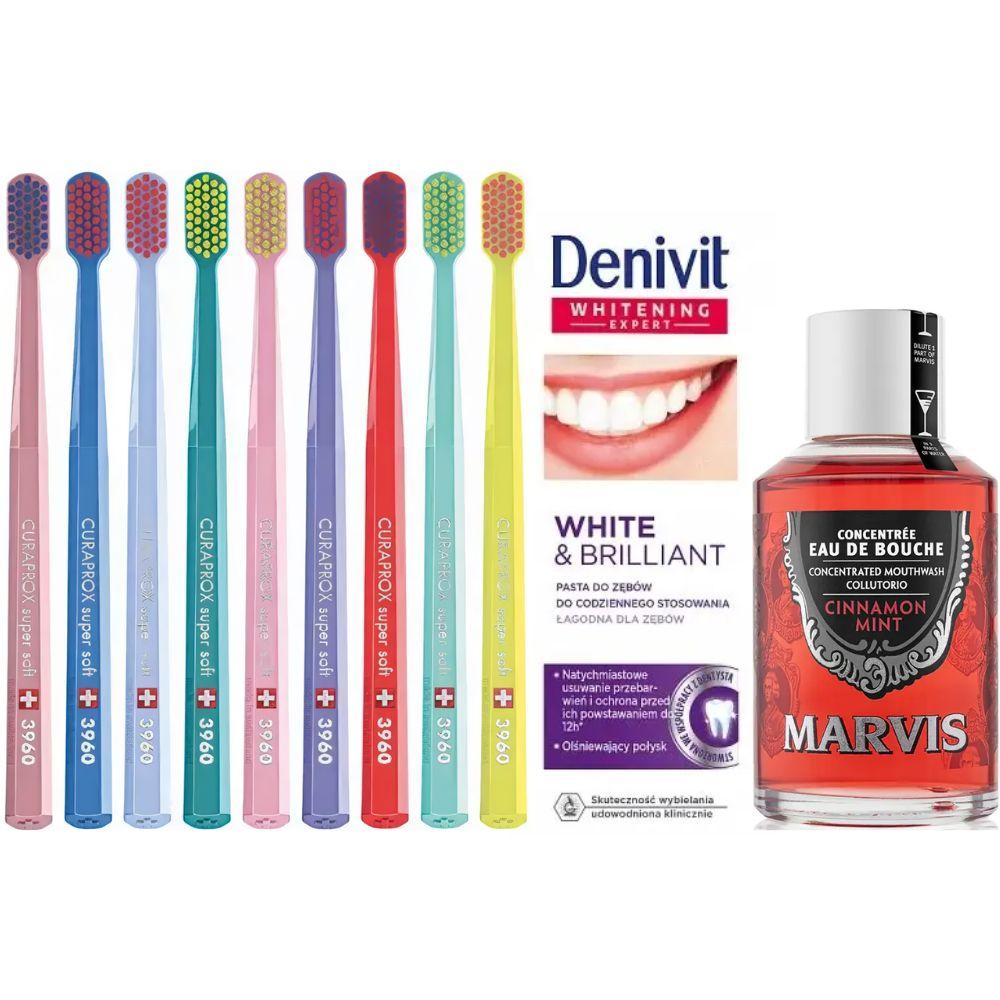 Зубна щітка Curaprox CS 3960 Super Soft + зубна паста Denivit White&Brilliant + ополіскувач MARVIS Cinnamon Mint Eau De Bouche