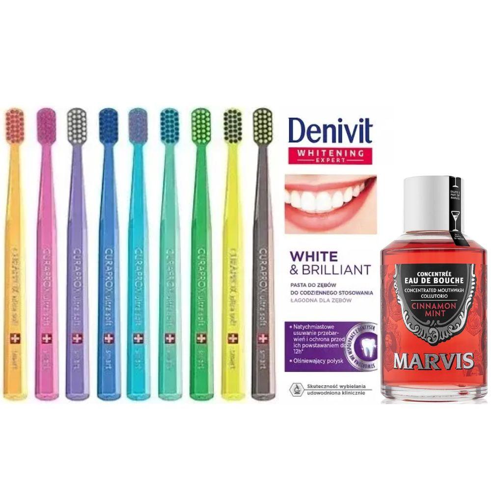 Зубна щітка Curaprox CS Smart 7600 + зубна паста Denivit White&Brilliant + ополіскувач MARVIS Cinnamon Mint Eau De Bouche